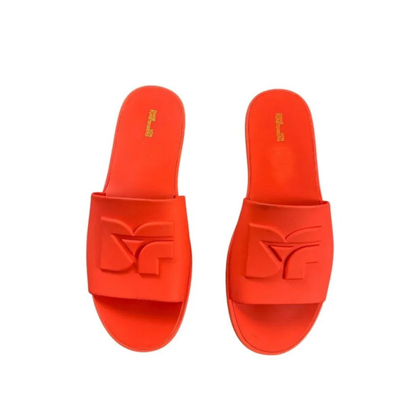 Diane Von Furstenberg "Kellan" Orange Rubber Slide Sandals w/Logo 8M MSRP $200 - Picture 1 of 16